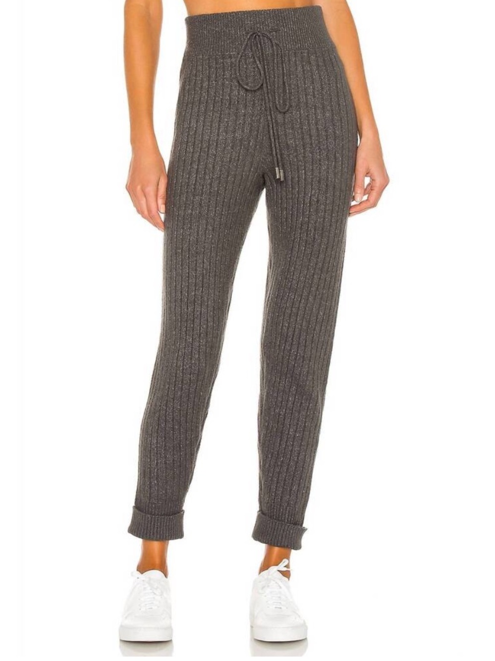 Free People Around The Clock Jogger Pants Charcoal Ribbed Knit Pants XL Cozy